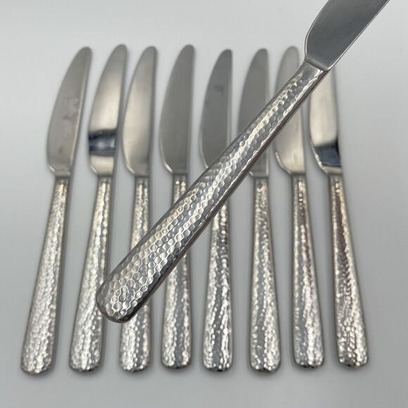 9 QTY Hampton Tomodachi ELLA Hammered Dinner Knives 9.25" French Knife Flatware - Picture 3 of 7